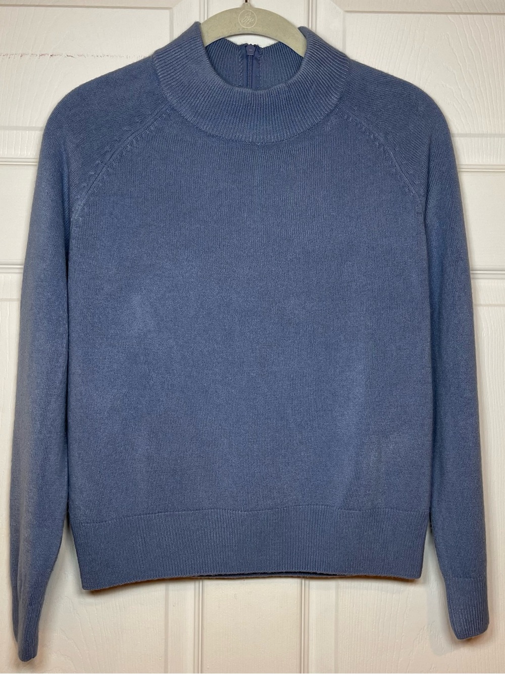 Vintage The Tog Shop Dusty Blue Mock Neck Back Zip Knit Sweater PS